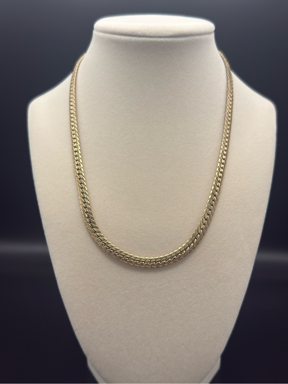 Trifari Gold Tone Textured Herringbone Chain Necklace Signed